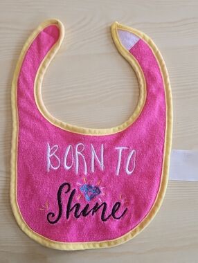 Playtex Pink Bib with Yellow Trim and Embroidered Design